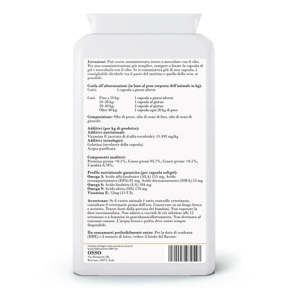 Integratore OSSO pelle e pelo Omega per animali domestici - 120 capsule molli
